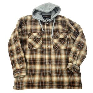Canyon Guide Quilted Flannel Jacket Hoodie Mens Size Large Brown Plaid Insulated